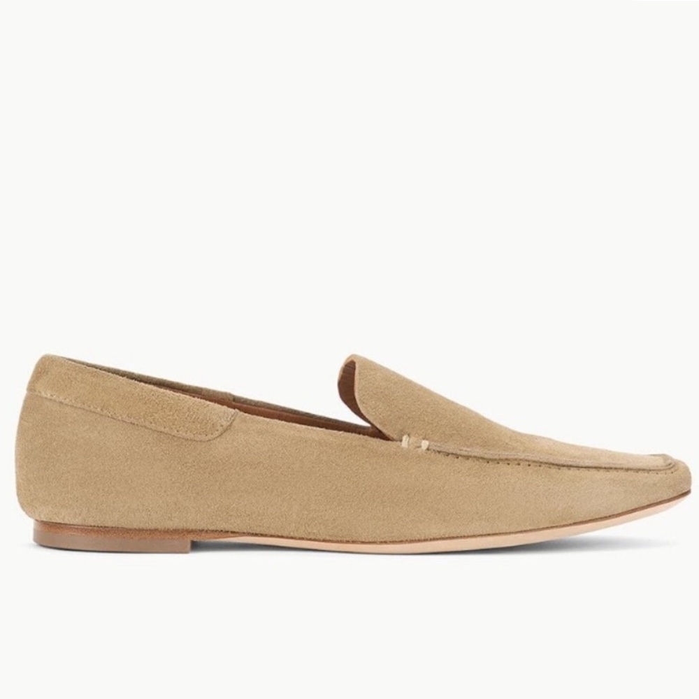 STAUD Women's Becks Square Toe Loafers Beige Suede Loafers